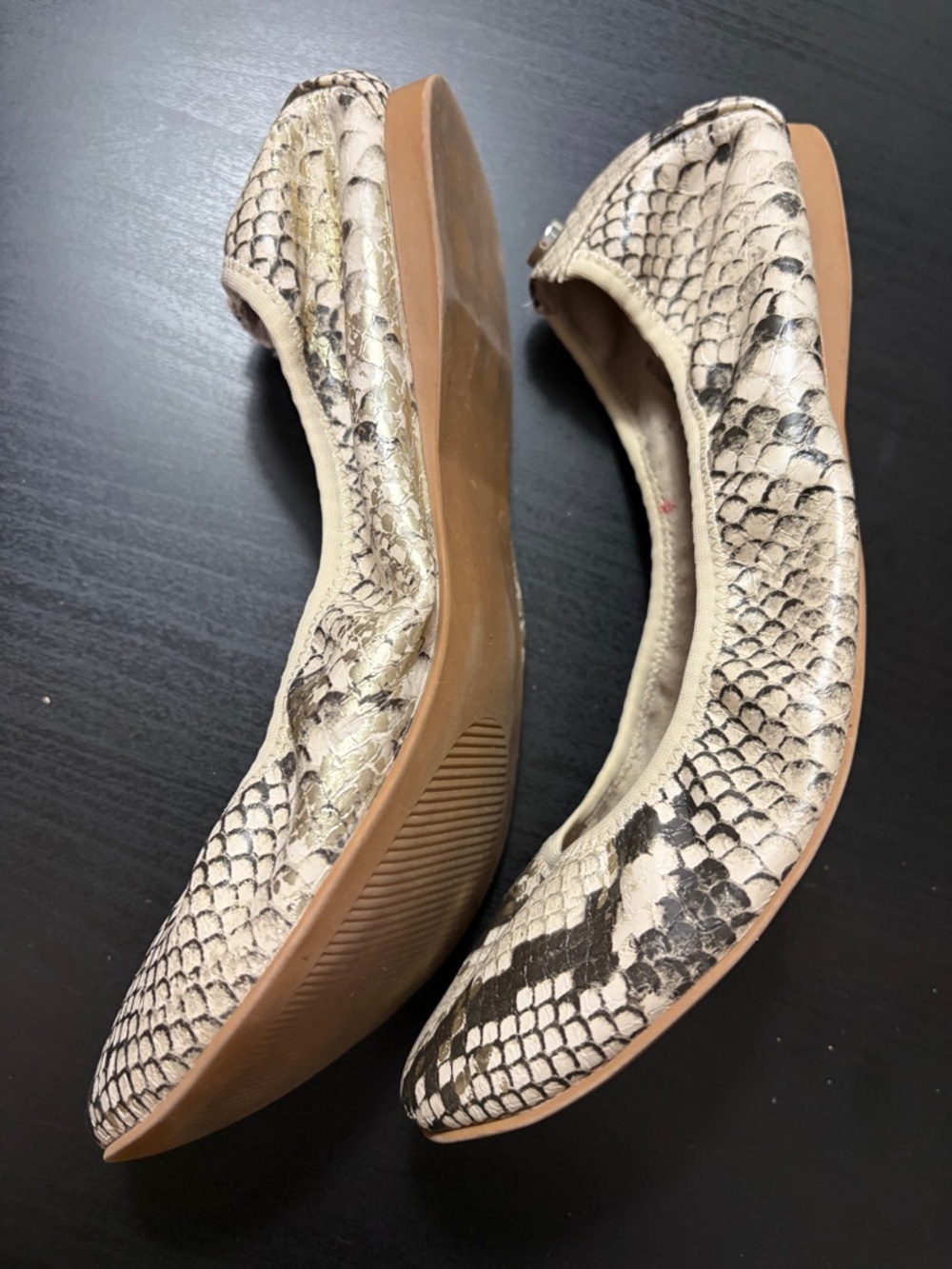 Steve Madden Beige Snake-Print Ballet Flats - Picture 3 of 9